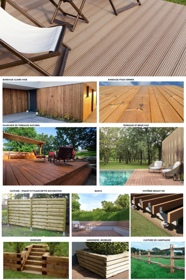 BL Wood Hornu Mons bois pour aménagements extérieurs : jardins, terrasses, clôtures, bardages, bois naturels ou composites